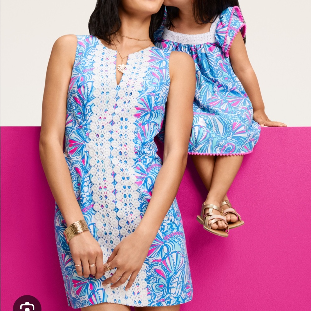 Lilly Pulitzer for Target V neck embroidery shift dress pink blue teal